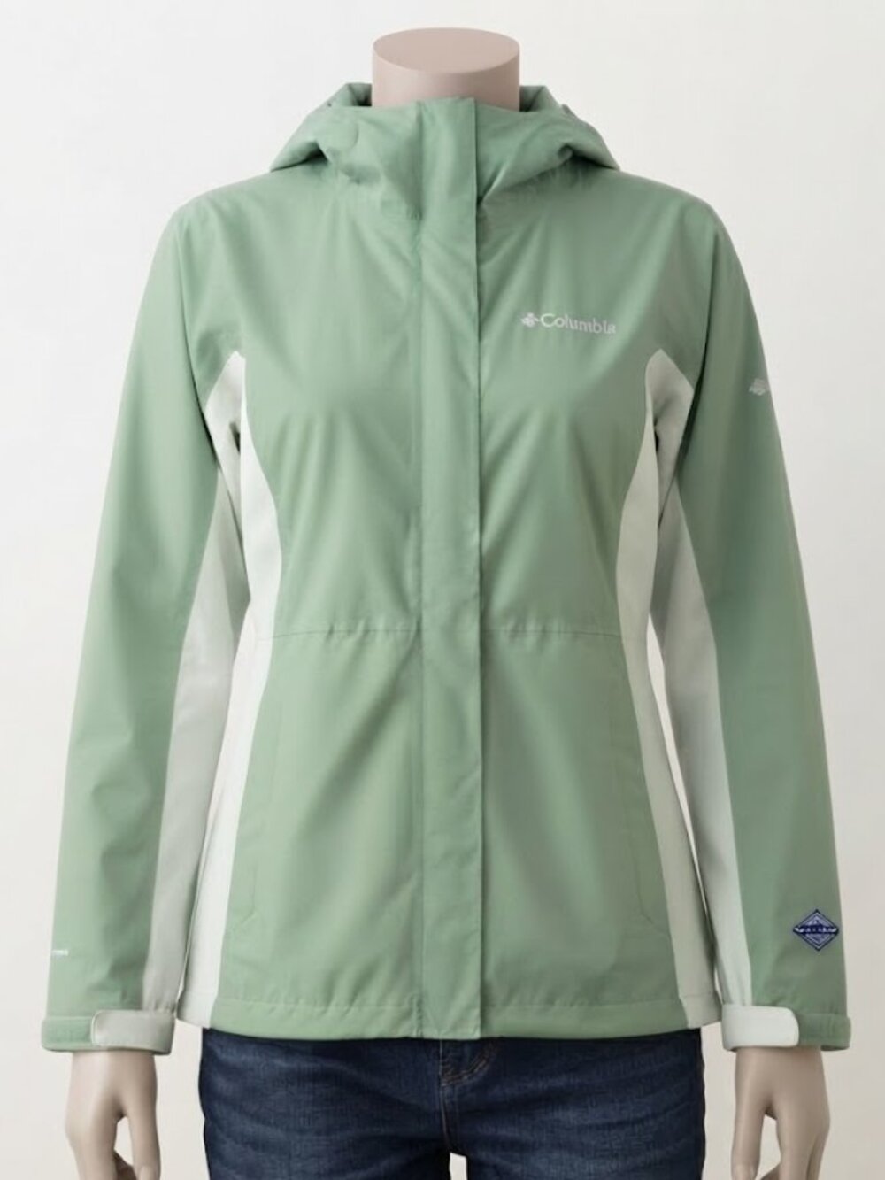 Columbia Green Hooded Windbreaker Waterproof Nylon Hiking Jacket Women's XL